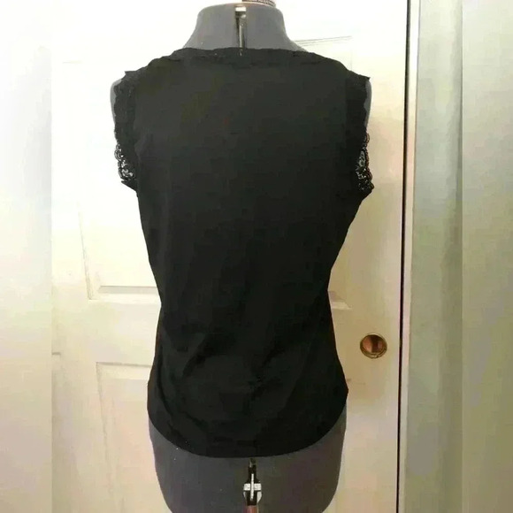 COVINGTON BLACK V-NECK SLEEVELESS TOP WITH LACE SMALL - Picture 3 of 4